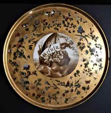 Plat à offrande porcelaine or et grisaille Sainte Ursule époque XIXème