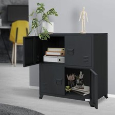 Armoire classement bureau anthracite 75x40x80,5cm acier 2 compartiments 4 portes