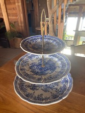 Serviteur  en faïence bleue " Lunéville ", présentoir à gâteaux sur 3 niveaux