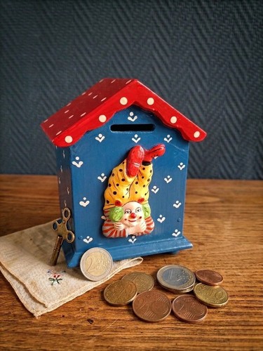 Tirelire bois vintage clown - vintage,