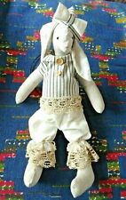 KB1/ PELUCHE LAPIN TISSU LIN GRIS CHEMISE CHAPEAU  DENTELLE 40CM MAILEG ? TTBE