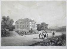 Auguste ANASTASI (1820-1889) Vue du Château de Frohsdorf Autriche cadre pitchpin