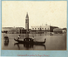 Italie, Venise, Campanile et Palais des Doges  Vintage albumen print.  Tirage 