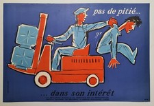 Antheaume Pas de pitier... vers 1950 Affiche Originale Sécurité Industrie	