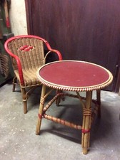 Superbe Ensemble Vintage Fauteuil Chaise Rotin Osier Enfant Et Petite Table