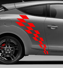 2 X BANDES DAMIERS POUR MEGANE RENAULT AUTOCOLLANT STICKER ROUGE (BD510)