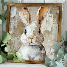 Textured White Bunny Wooden