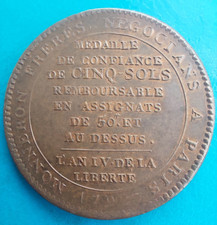 Monneron 5 cinq sols an IV 1792 remboursable , départemens , frappe monnaie , 2e