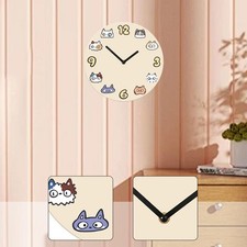 Horloge Chat Mignonne Silencieuse Murale Ronde Décorative Bois Pendule Lecture