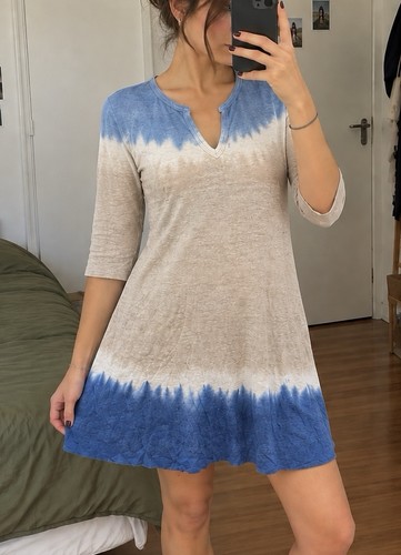 Robe beige bleu - beige, chic