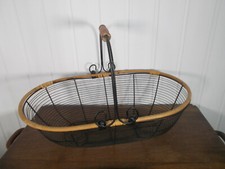 ART POPULAIRE  panier trotteur grillage métal noir ovale poignée à noix oeufs