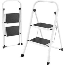 Escabeau Métallique Pliable 2 Marches Antidérapant max 150kg 46.5x55.5x81.5 cm