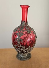 carafe en verre et étain motifs nature XIXe