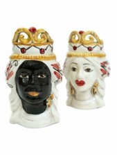 Petite Tête De Moro Rouge En Céramique Sicilienne De Caltagirone 15 Cm