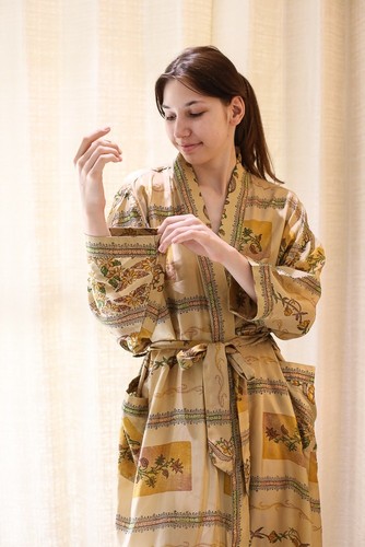 Robe longue kimono - , beige-vert