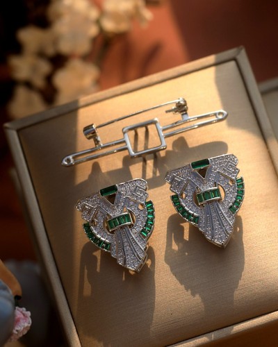 Broche double clips - clips, argenté