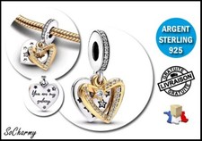 Charm Cœur Bicolore Pendant Zircon - Pour bracelet PANDORA - Argent Sterling 925