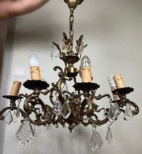 Ancien XXèm magnifique lustre 8 branches en bronze style Louis XV décor pampille