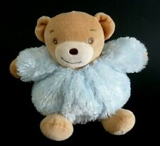 *. DOUDOU PELUCHE BOULE KALOO OURS FOURRURE BLEU BEIGE ECRU 16cm allongé - TBE