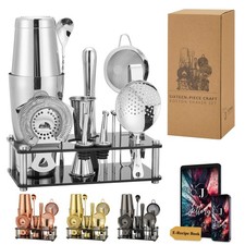 Set Shaker Boston 16 Pièces - Kit Barman en Acier Inoxydable 304 avec Support...