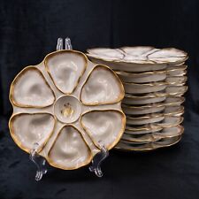 Antique French Oyster Plate Porcelain Gold Paint  Monogram AJ