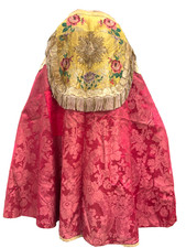 Splendide chape rouge XVIIIe s. chasuble-prêtre-messe-calice 