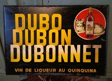 Ancienne publicité en tole DUBONNET vin de liqueur au quinquina 1953 - chat