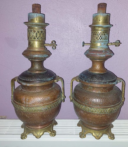 Paire lampe huile - huile, bronze