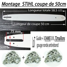 Guide + 3 chaines adapte STIHL 034 036 MS340 MS360 coupe 50 chaine72 M