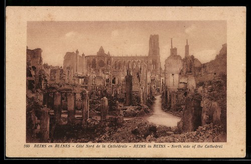 Cpa reims ruines - reims,, côté
