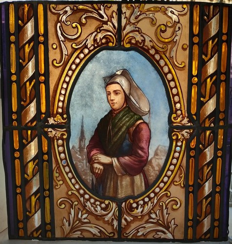 Vitrail ancien plomb femme - vitrail, au