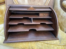 Ancien Écritoire De Bureau À Cylindre Range Courrier Classeur Chêne Massif 