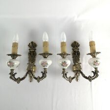 Anciennes appliques murales vintage 2 lumières en laiton et porcelaine années 50