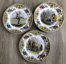 Lot 3 Assiettes Creil Polychrome thème cirque XIXème Ours chien lapin