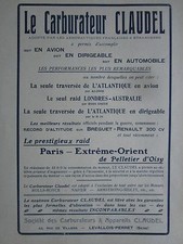 5/1924 PUB STE CARBURATEUR CLAUDEL LEVALLOIS AVION DIRIGEABLE AUTOMOBILE AD