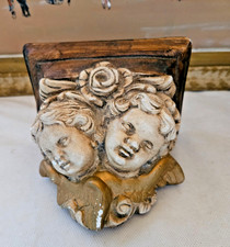 PETITE CONSOLE APPLIQUE  TABLETTE DECOREE DE 2 TETES  CHERUBIN ANGE EN PLATRE