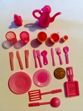 vaisselle pour maison de poupée playmobil - barbie - 21 pièces rose miniature