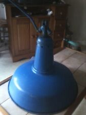 Grande SUSPENSION industrielle type "Gamelle" en tôle émaillée bleue H=41,5cm