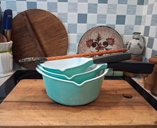 Le Creuset Vintage Raymond Loewy Saucepans Turquoise/Paris Blue Set Of 3