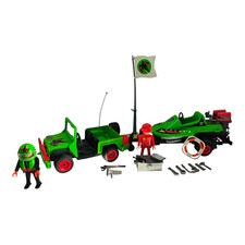 sympa jeep / voiture  + hors bord 3041   Playmobil ( course    ) 1071