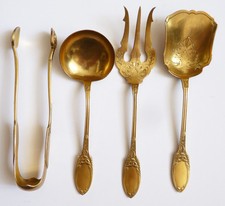 Couverts dessert à bonbons + pince à sucre en vermeil argent Minerve 94 gr