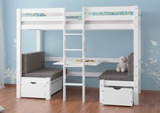 Lit surélevé pour enfants avec banc et table, pin massif blanc