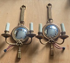 1950/70′ Paire d’Appliques en Bronze Doré Avec Miroir Convexe Signée Petitot