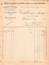 1913 SERRURERIE FERRONNERIE DEPOTS DES FONTES DE CHAPPEE ET ZINCS DE LA VIEIL