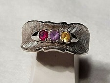 VINTAGE BAGUE T59 PLAQUÉ OR BLANC GRIS 10K CRISTAL RUBIS AMETHYSTE TOPAZE / A9