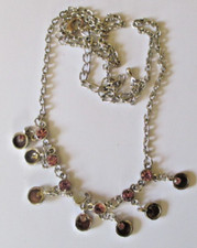 collier chaine couleur argent pampilles cristaux diamant rose bijou vintage 354