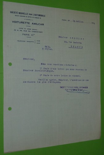 Lettre 1922 tete automobile - en-tete,
