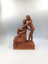 Statue Couple de Femmes Nu Lesbos Bois Sculpté Érotique Sculpture Curiosa