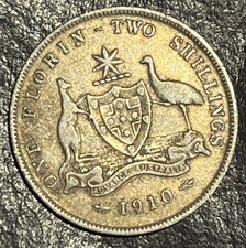 1 FLORIN 2 SHILLING 1910 EDWARD VII AUSTRALIE GRANDE BRETAGNE ARGENT