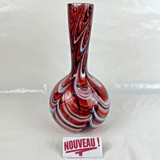 ➜VASE BOULE EN VERRE D'ART SOUFFLÉ DE MURANO rouge/blanc vintage Art Déco 1970
